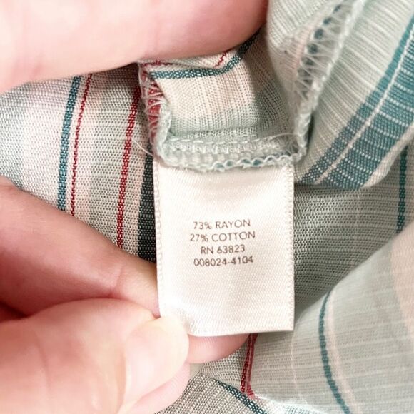 🟢Christopher & Banks Mint Green Multicolor Striped 3/4 Sleeve V Neck Blouse SP - Picture 5 of 6